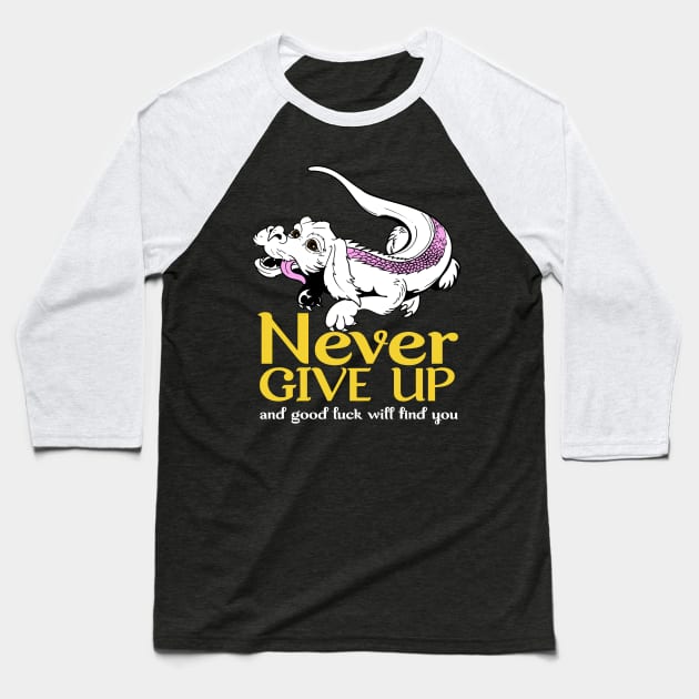 Falkor the Luck Dragon Never Give Up Baseball T-Shirt by Meta Cortex